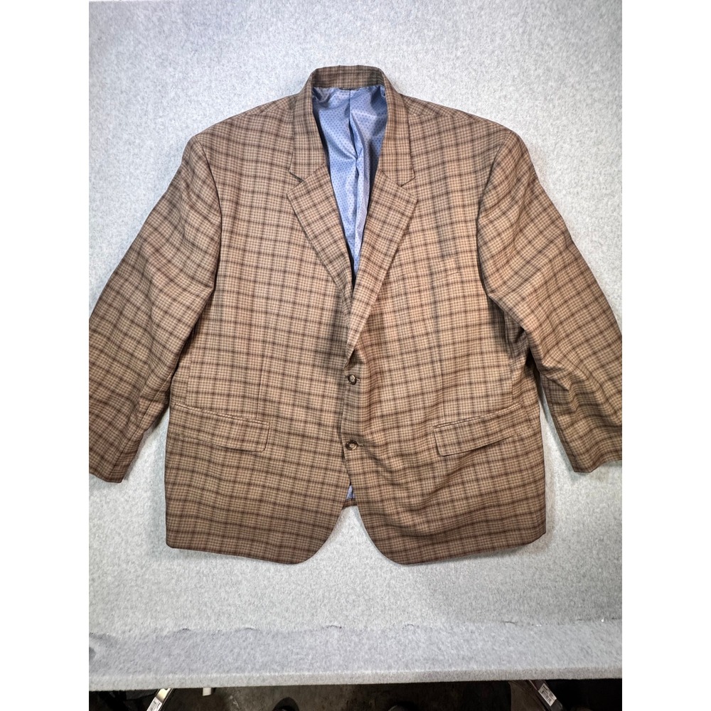 Mens Brown Plaid Two Button Blazer Sport Coat Blue Polka Dot Lining 42R